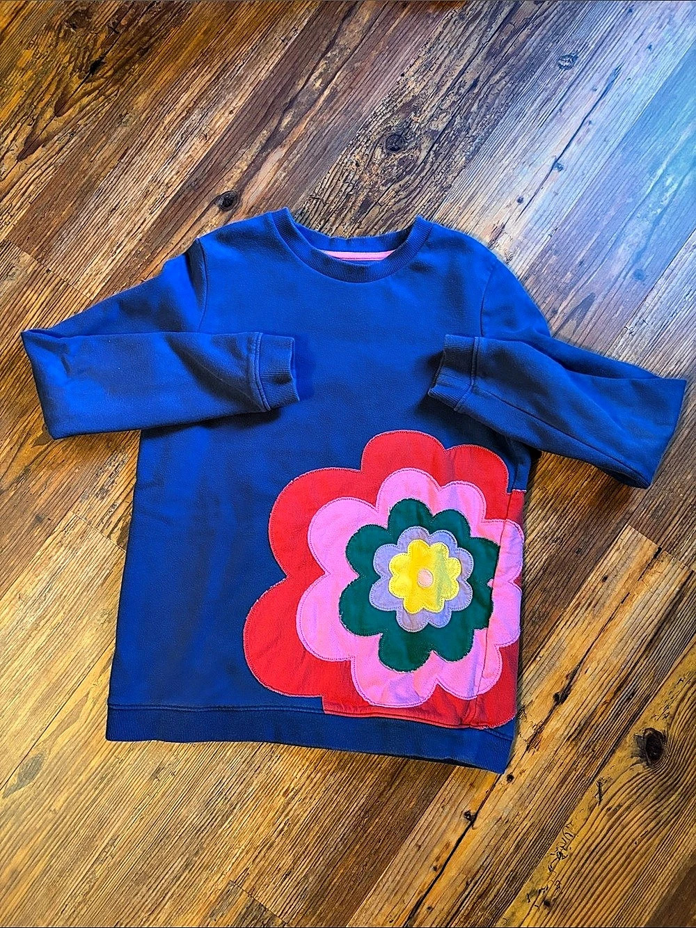 Mini Boden Floral Appliqué Graphic Sweatshirt Girls Size 13-14